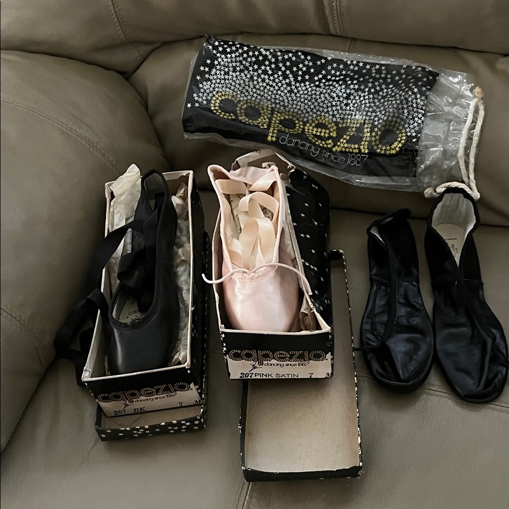 Vintage. 70s Capezio Pink and Black Ballet Shoes vintage my grandfather made.